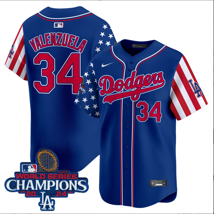 Men MLB Los Angeles Dodgers #34 Valenzuela American Style blue 2024 World Series Champions  Limited Jersey->los angeles dodgers->MLB Jersey
